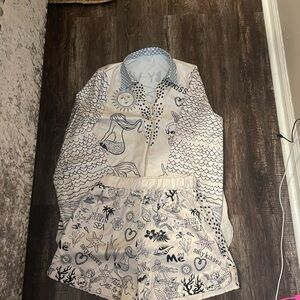 Source Unknown White and Blue Pajama Set